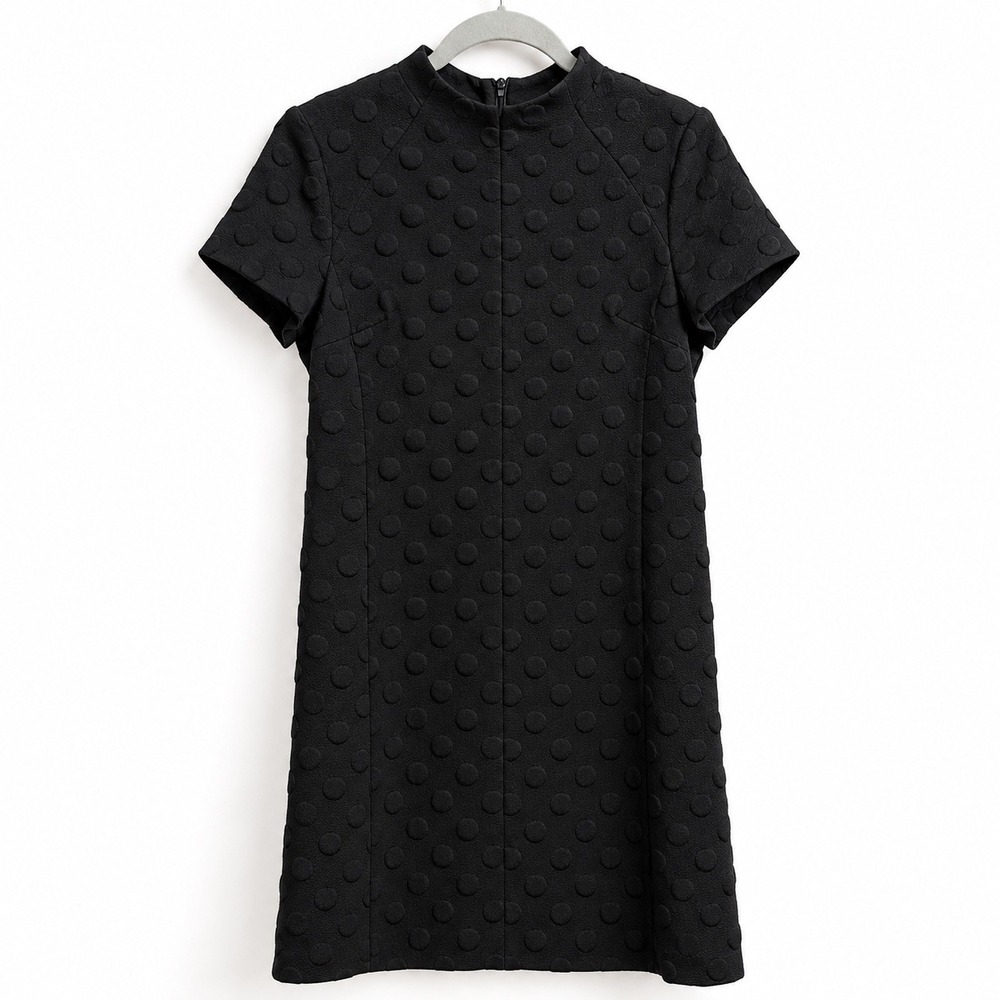 Betsey Johnson Mini Dress Black Textured Dot Mod Retro Holiday Fall Layering 8